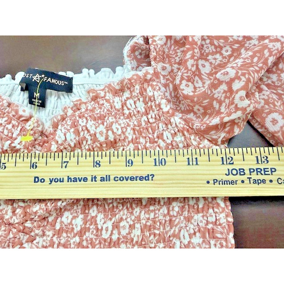 Almost Famous Top Womens M Floral Square Back Boho Rose Peasant Crop Blouse NWOT - Picture 6 of 9